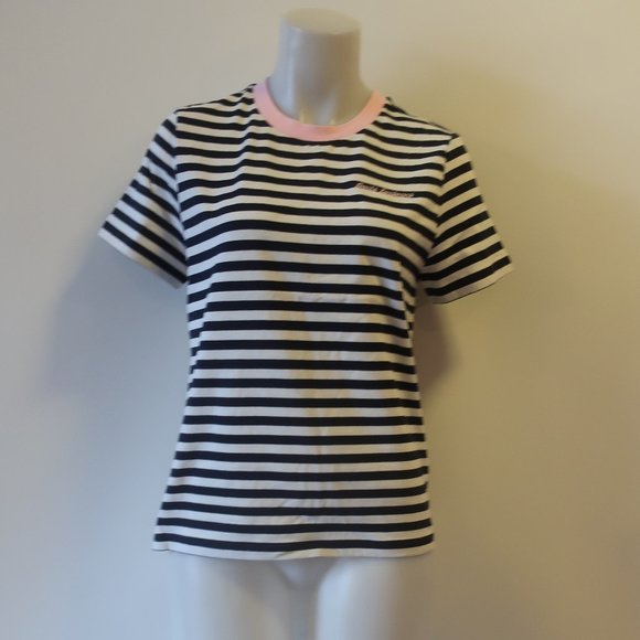 NWT Womens Paris Atelier Black, White Striped Short Sleeve Top Sz 6 * - Picture 1 of 5